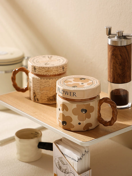 Hero Retro Ceramic Mug with Lid - Exquisite 300-400ml Coffee Cup