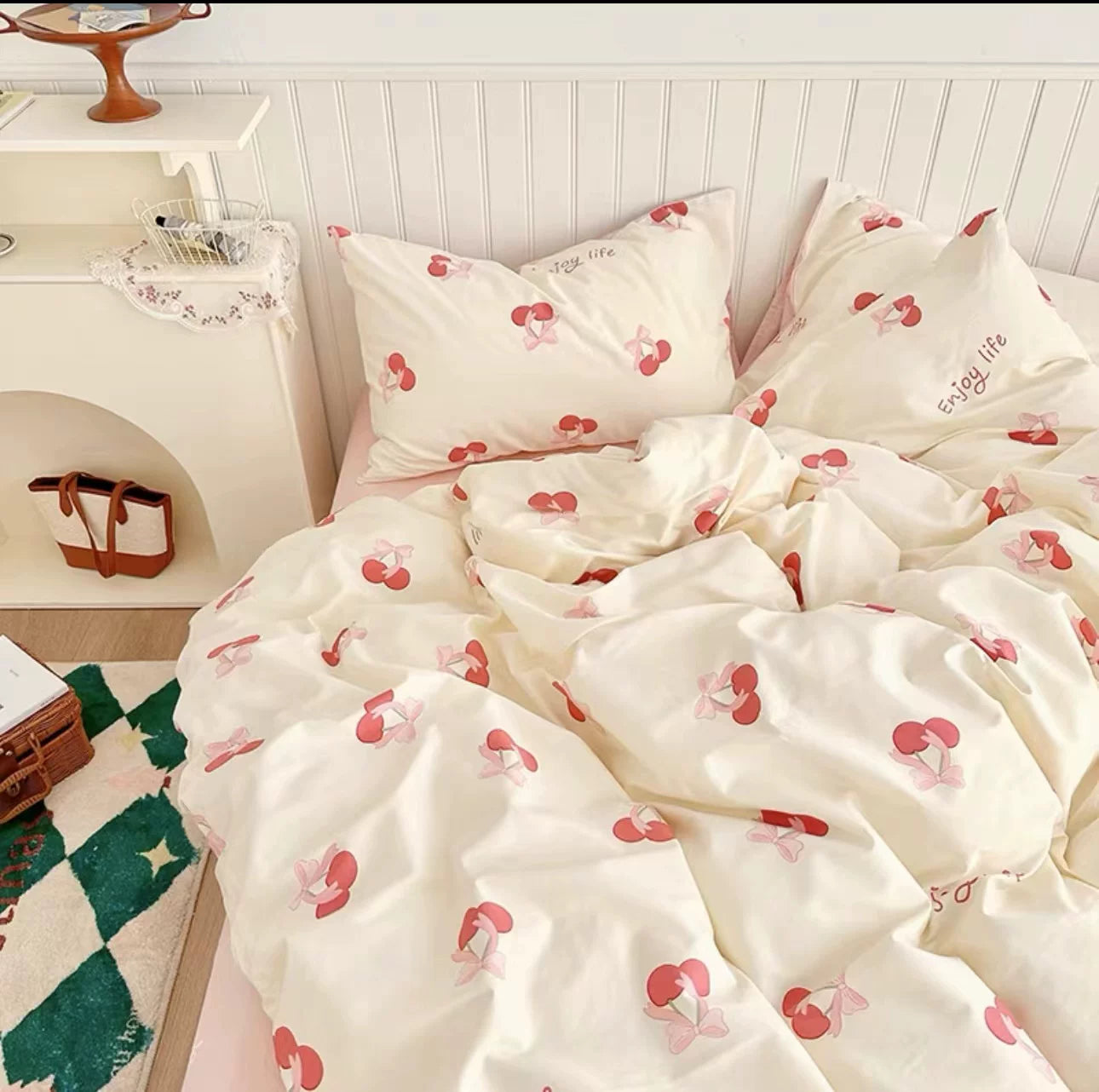 Heart Washed Cotton Cute Minimalist Pink Bed Four-Piece Set - Julia M LifeStyles
