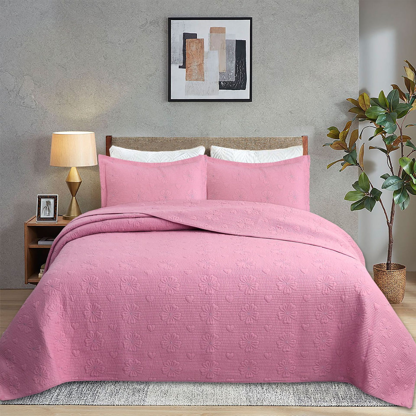 Simple pure cotton bed cover three-piece Nordic double summer cool air conditioning quilt active printing and dyeing breathable comfortable Four Seasons blanket