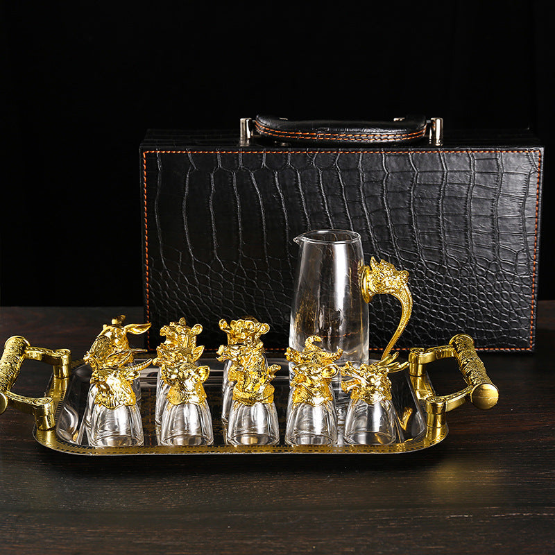 Creative Zodiac White Wine Glass Wine Dispenser Set Manufacturer Wholesale Direct Sales One-Bite Small Wine Glass Souvenir Wine Bottle