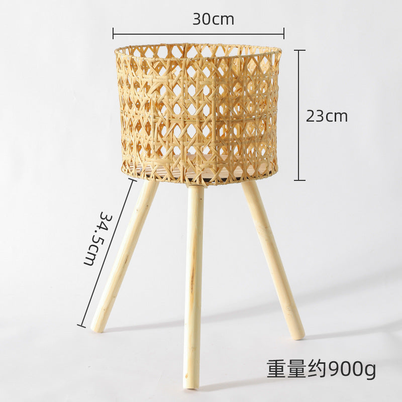 Nordic Solid Wood Rattan Flower Stand Living Room Sofa Combination Floor-Standing Bamboo Storage Rack Balcony Pothos Flower Pot Shelf
