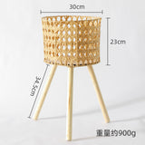 Nordic Solid Wood Rattan Flower Stand Living Room Sofa Combination Floor-Standing Bamboo Storage Rack Balcony Pothos Flower Pot Shelf
