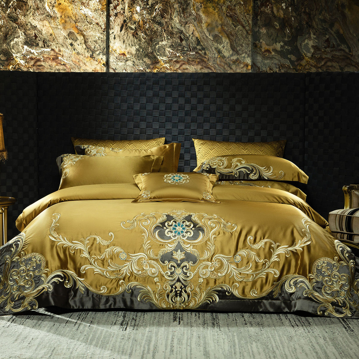 Luxurious European-Style 100-Count Silk Cotton Satin Brocade Embroidered Four-Piece Set of High-End Palace-Style Villa Bedding