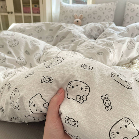Young Adult Heart Double-Layer Yarn Bedding Four-Piece Set Washed Cotton Duvet Cover Dormitory Bed Single Student Three-Piece Set 4 Julia M LifeStyles