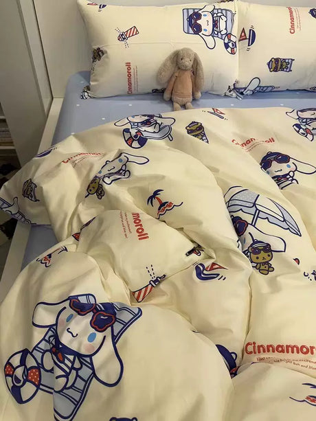 Heart Washed Cotton Cute Minimalist Pink Bed Four-Piece Set - Julia M LifeStyles