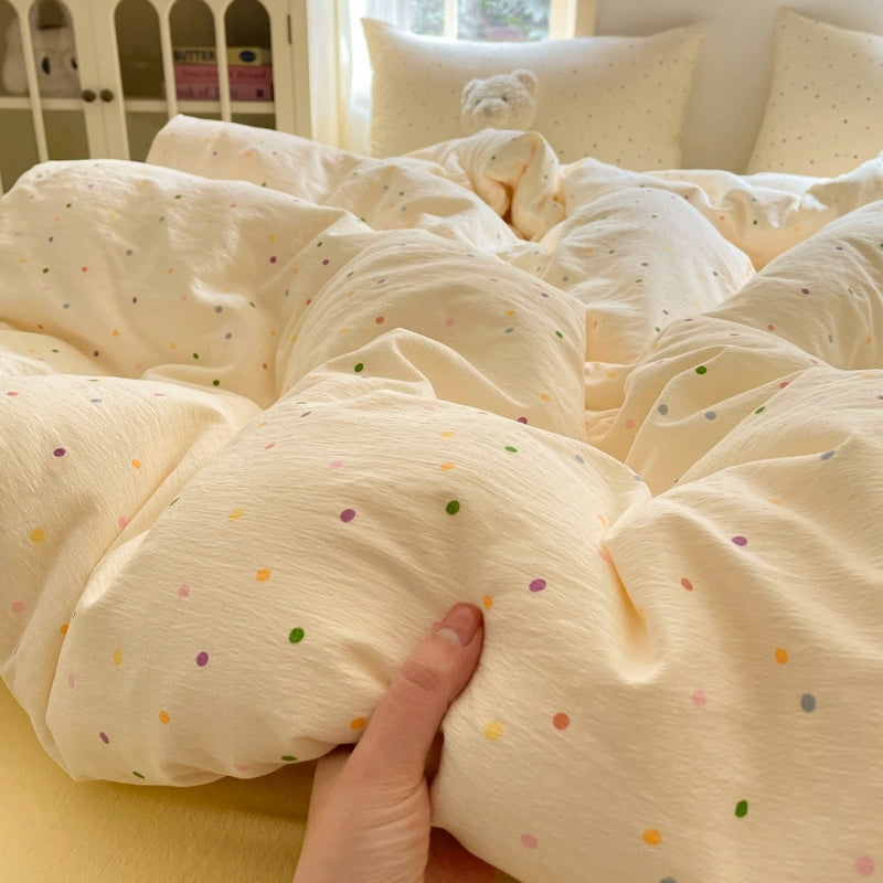 Young Adult Heart Double-Layer Yarn Bedding Four-Piece Set Washed Cotton Duvet Cover Dormitory Bed Single Student Three-Piece Set 4 Julia M LifeStyles