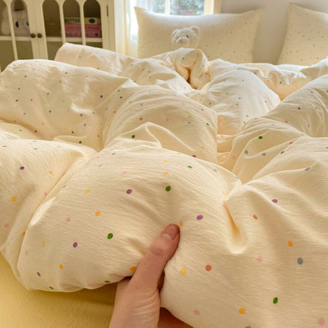 Young Adult Heart Double-Layer Yarn Bedding Four-Piece Set Washed Cotton Duvet Cover Dormitory Bed Single Student Three-Piece Set 4 Julia M LifeStyles