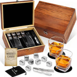 Whiskey Ice Stone Wooden Box Set, Carbonized Jujube Wood Cup Combination, Stainless Steel Ice Stone Complete Gift Box Set