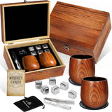 Whiskey Ice Stone Wooden Box Set, Carbonized Jujube Wood Cup Combination, Stainless Steel Ice Stone Complete Gift Box Set