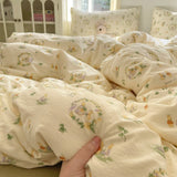 Young Adult Heart Double-Layer Yarn Bedding Four-Piece Set Washed Cotton Duvet Cover Dormitory Bed Single Student Three-Piece Set 4 Julia M LifeStyles
