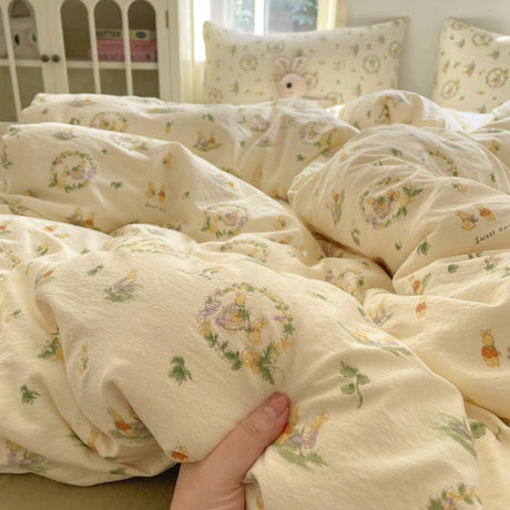 Young Adult Heart Double-Layer Yarn Bedding Four-Piece Set Washed Cotton Duvet Cover Dormitory Bed Single Student Three-Piece Set 4 Julia M LifeStyles
