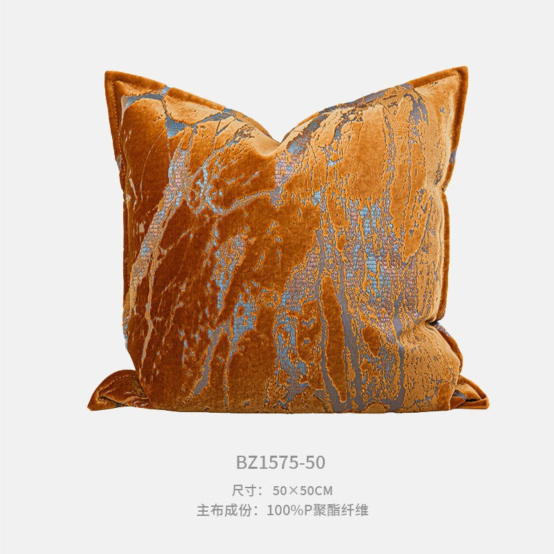 Modern Mid-Century Style Orange Feather Patchwork Throw Pillow, Vintage Shanghai Old Money Style Model Room Cushion, Headboard Cushion