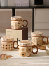 Hero Retro Ceramic Mug with Lid - Exquisite 300-400ml Coffee Cup