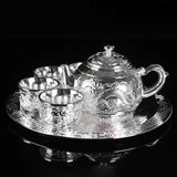 Dragon and Phoenix Silver Tea Set Pure Silver Wine Set 1 Plate 1 Pot 4 Cups Chinese Gift Box Set Teapot Gift