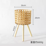 Nordic Solid Wood Rattan Flower Stand Living Room Sofa Combination Floor-Standing Bamboo Storage Rack Balcony Pothos Flower Pot Shelf