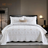 Pure Cotton Washed Bed Cover Three-Piece Set European Pure Color Embroidered Quilted Bed Bed Sheets Set Pure Cotton Air-Conditioned Quilt