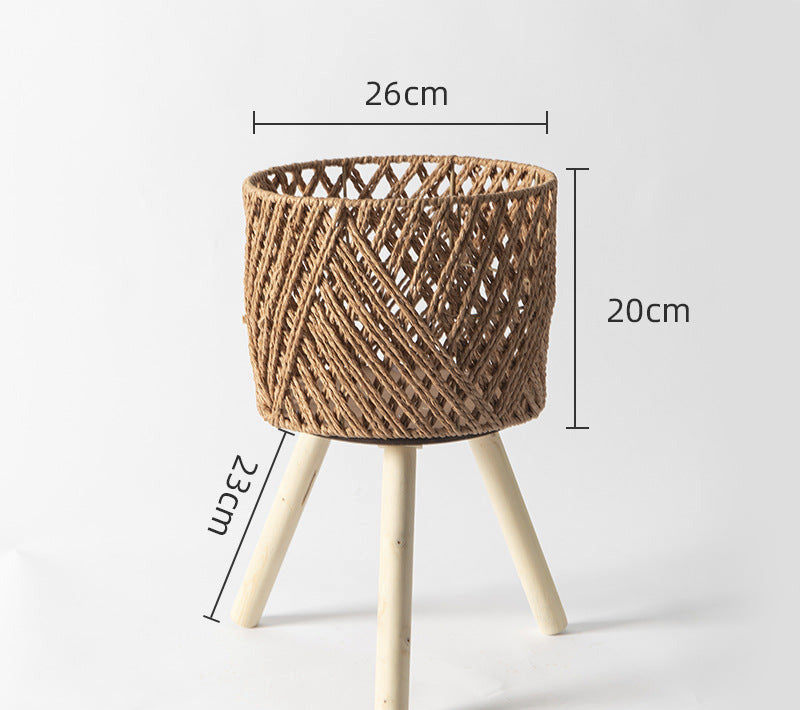 Nordic Solid Wood Rattan Flower Stand and Storage Rack - Julia M LifeStyles