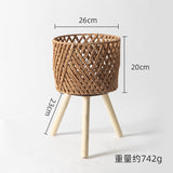 Nordic Solid Wood Rattan Flower Stand Living Room Sofa Combination Floor-Standing Bamboo Storage Rack Balcony Pothos Flower Pot Shelf