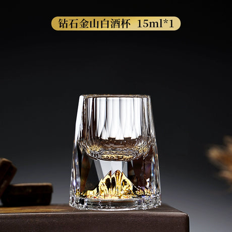 Crystal Glass Wine Decanter Set with Gold Foil Shot Cup