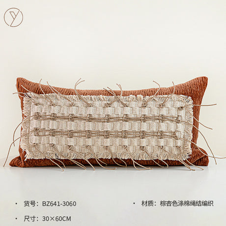 High-End Mid-Century Style Orange Coffee Color Sofa Pillow Designer Cushion Natural Wabi-Sabi Style Model Room Cushion Lumbar Pillow