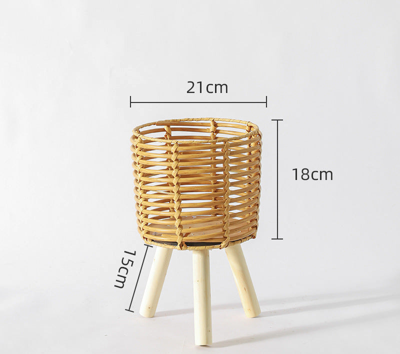 Nordic Solid Wood Rattan Flower Stand and Storage Rack - Julia M LifeStyles
