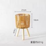 Nordic Solid Wood Rattan Flower Stand Living Room Sofa Combination Floor-Standing Bamboo Storage Rack Balcony Pothos Flower Pot Shelf