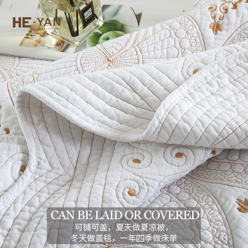 Pure Cotton Washed Bed Cover Three-Piece Set European Pure Color Embroidered Quilted Bed Bed Sheets Set Pure Cotton Air-Conditioned Quilt