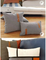 American Modern Light Luxury Retro Houndstooth Leather Patchwork Sofa Model Room Designer Pillow Cushion with Pillow Core - Julia M LifeStyles