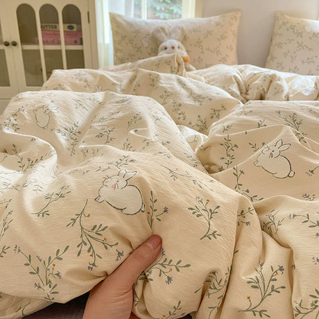 Young Adult Heart Double-Layer Yarn Bedding Four-Piece Set Washed Cotton Duvet Cover Dormitory Bed Single Student Three-Piece Set 4 Julia M LifeStyles