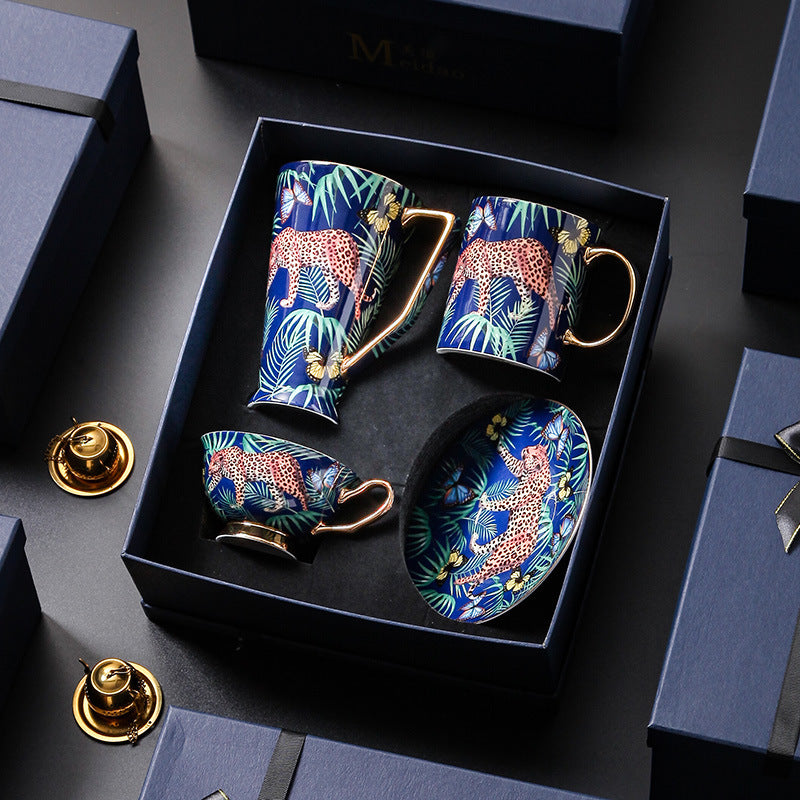 European Porcelain Coffee Cup & Saucer Set – 4-Piece British Afternoon Tea Gift Set