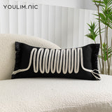 Modern Silent Cotton Rope Woven Long Waist Pillow Sofa Pillow Model Room Decorative Cushion Black Beige