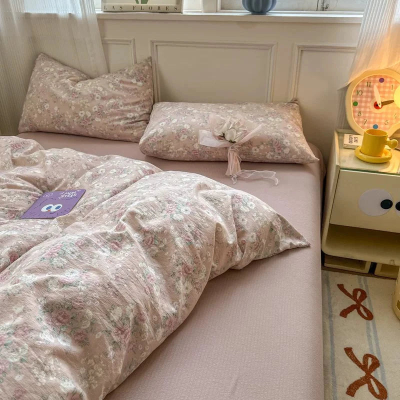 Class A Four-Piece Bedding Set Pure Cotton All Cotton All Year Round Quilt Cover Bed Sheets Quilt Cover Bed Student Dormitory Three-Piece Set Fitted Sheet 4 Julia M LifeStyles