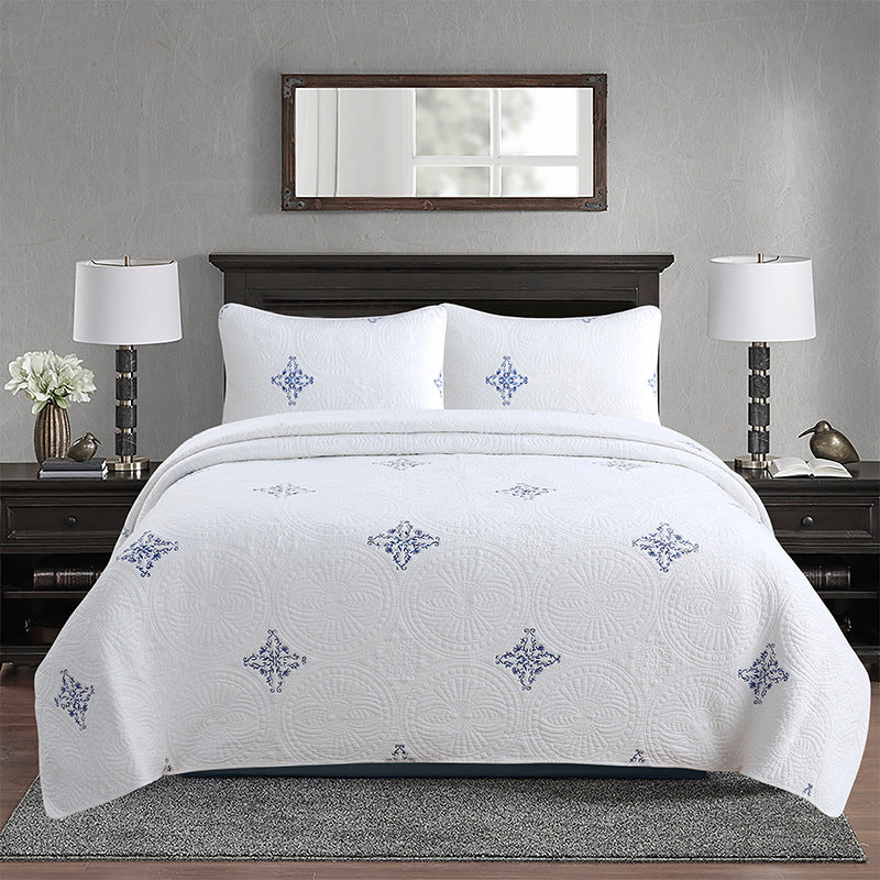 Simple pure cotton bed cover three-piece Nordic double summer cool air conditioning quilt active printing and dyeing breathable comfortable Four Seasons blanket