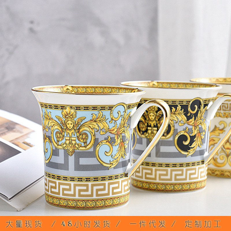 350ml Large Mouth Ceramic Mug Bone China for Office Couple Breakfast Milk Cup Premium Tea Cup Boss Cup