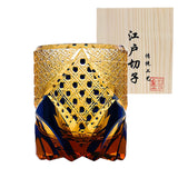Edo Chariko Whiskey Crystal Glass Hand-carved Vintage Black Samurai Wood Boxed Wine Glass