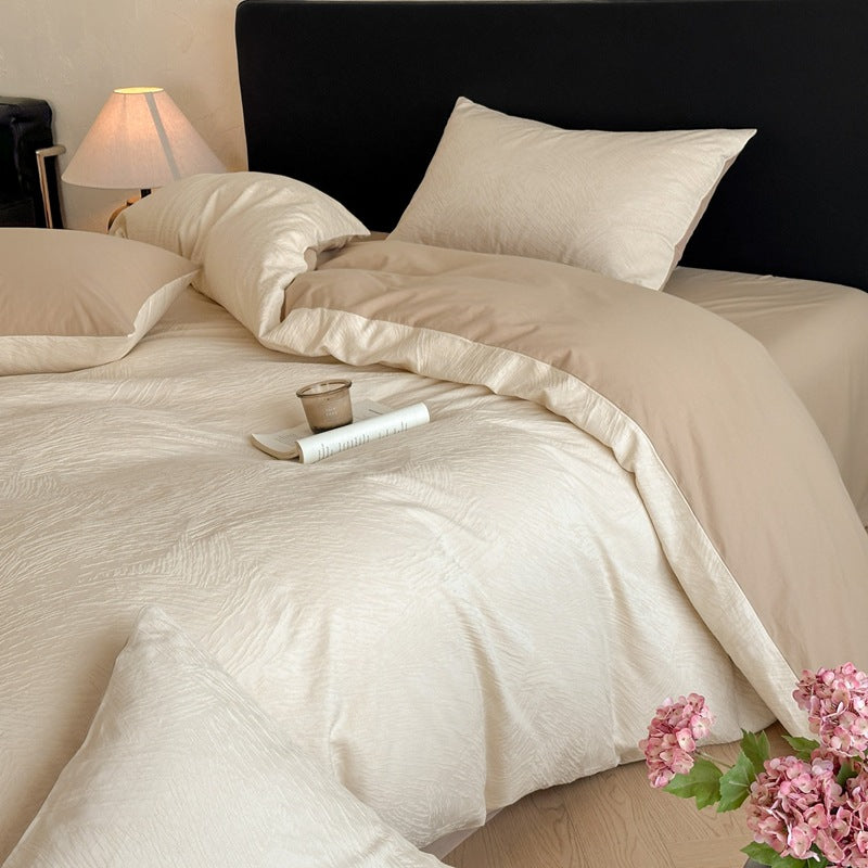 Class a Light Luxury Style Jacquard Washed Cotton Four-Piece Set, Pure Cotton Texture, Suitable for Sleeping Directly on the Bed, High-End Bedding