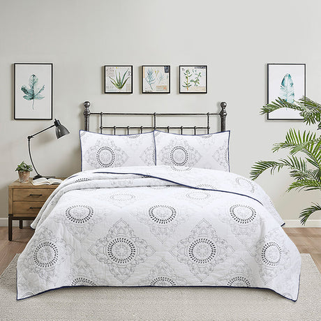 Simple pure cotton bed cover three-piece Nordic double summer cool air conditioning quilt active printing and dyeing breathable comfortable Four Seasons blanket