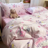 Heart Washed Cotton Cute Minimalist Pink Bed Four-Piece Set - Julia M LifeStyles