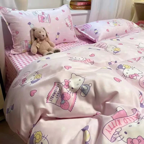 Heart Washed Cotton Cute Minimalist Pink Bed Four-Piece Set - Julia M LifeStyles