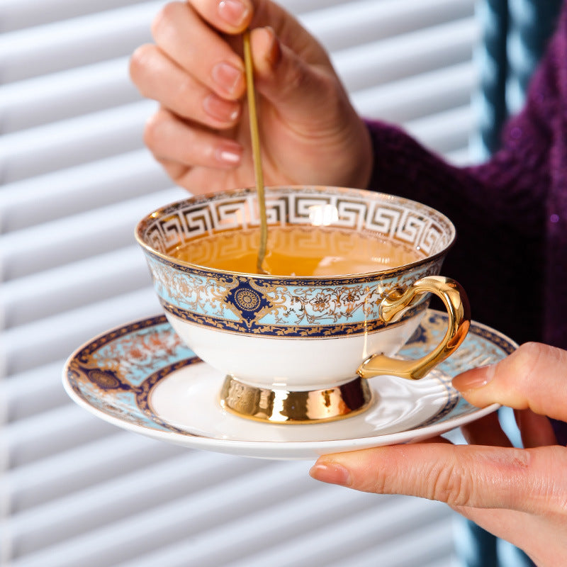 European Porcelain Coffee Cup & Saucer Set – 4-Piece British Afternoon Tea Gift Set