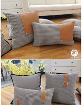 American Modern Light Luxury Retro Houndstooth Leather Patchwork Sofa Model Room Designer Pillow Cushion with Pillow Core - Julia M LifeStyles
