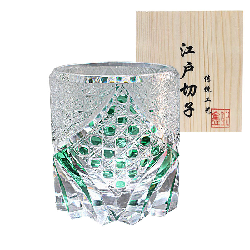 Edo Chariko Whiskey Crystal Glass Hand-carved Vintage Black Samurai Wood Boxed Wine Glass