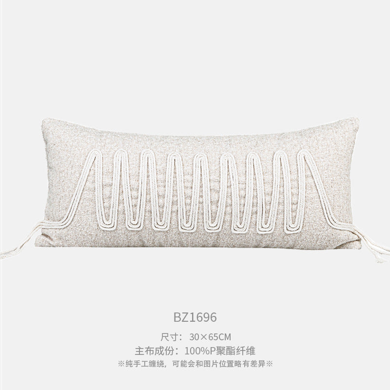 Modern Silent Cotton Rope Woven Long Waist Pillow Sofa Pillow Model Room Decorative Cushion Black Beige