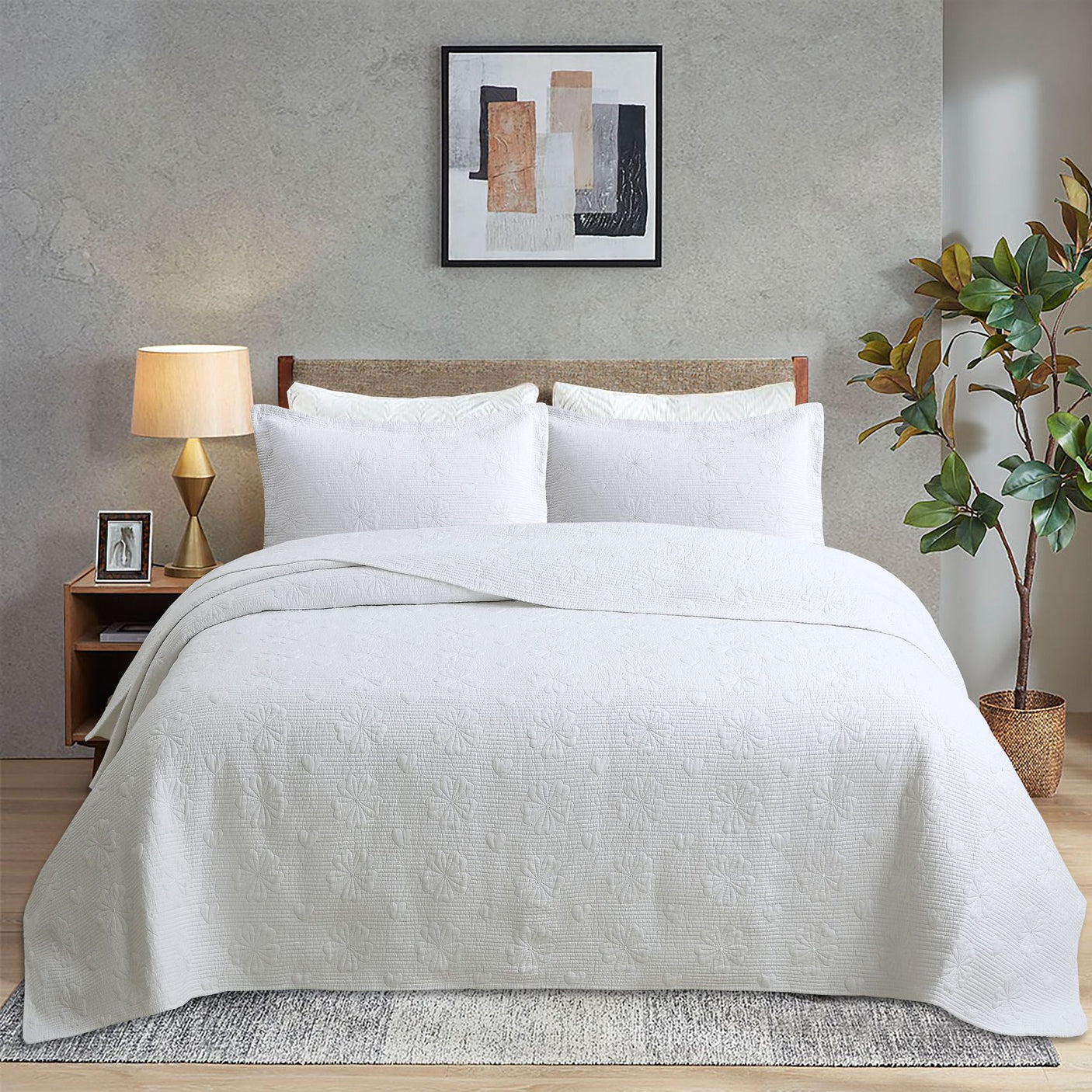 Simple pure cotton bed cover three-piece Nordic double summer cool air conditioning quilt active printing and dyeing breathable comfortable Four Seasons blanket