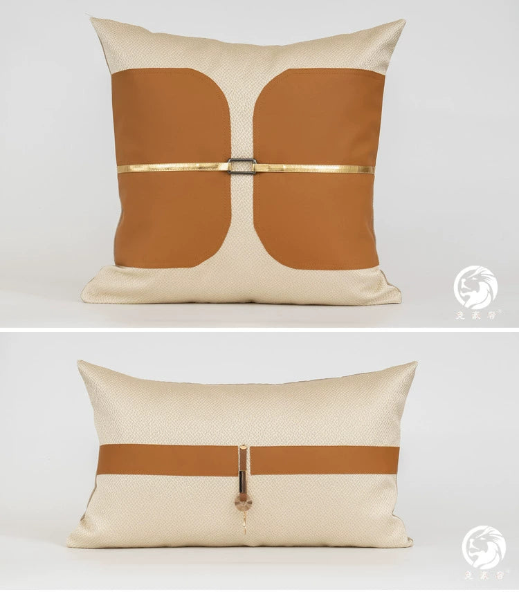 American Modern Light Luxury Retro Houndstooth Leather Patchwork Sofa Model Room Designer Pillow Cushion with Pillow Core - Julia M LifeStyles