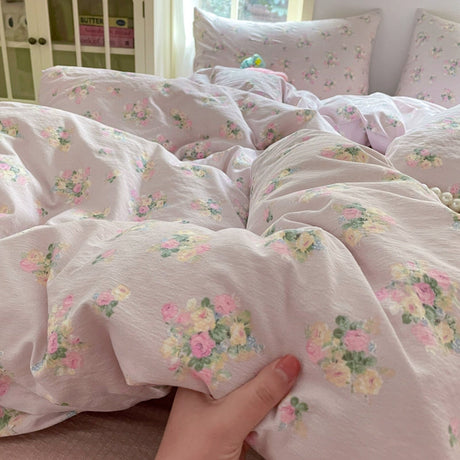 Young Adult Heart Double-Layer Yarn Bedding Four-Piece Set Washed Cotton Duvet Cover Dormitory Bed Single Student Three-Piece Set 4 Julia M LifeStyles