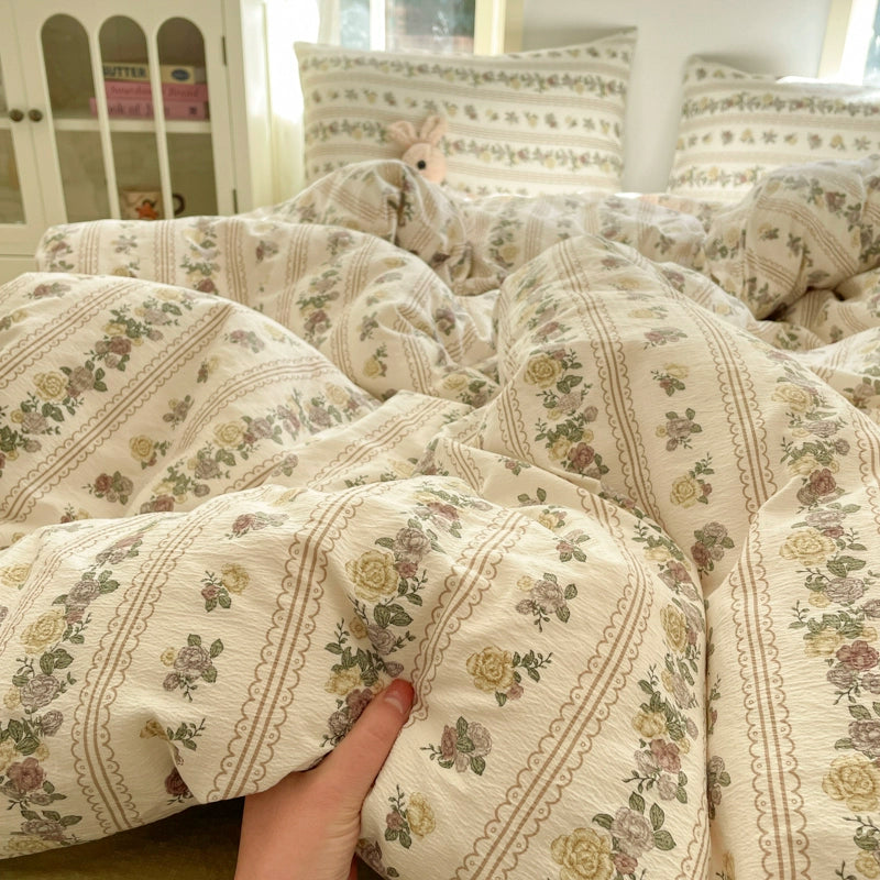 Young Adult Heart Double-Layer Yarn Bedding Four-Piece Set Washed Cotton Duvet Cover Dormitory Bed Single Student Three-Piece Set 4 Julia M LifeStyles