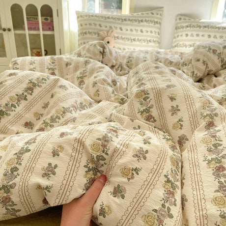 Young Adult Heart Double-Layer Yarn Bedding Four-Piece Set Washed Cotton Duvet Cover Dormitory Bed Single Student Three-Piece Set 4 Julia M LifeStyles