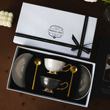 Light Luxury European-Style Ceramic Bone China Coffee Cup and Saucer Set, Vintage High-End Exquisite Wedding or Housewarming Gift Box