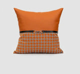American Modern Light Luxury Retro Houndstooth Leather Patchwork Sofa Model Room Designer Pillow Cushion with Pillow Core - Julia M LifeStyles